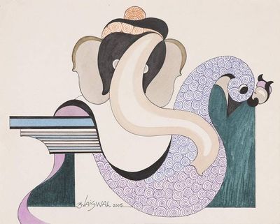 Alternate image for Elephant and Bird-Themed Cubist Painting from India Eternal Unity