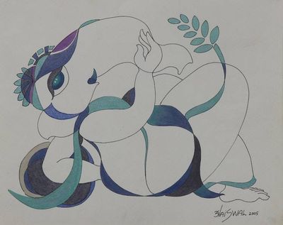 Primary image for Signed Expressionist Painting of Ganesha from India Royal Ganesha II