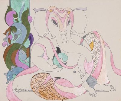 Primary image for Signed Expressionist Painting of the Hindu God Ganesha Royal Ganesha I