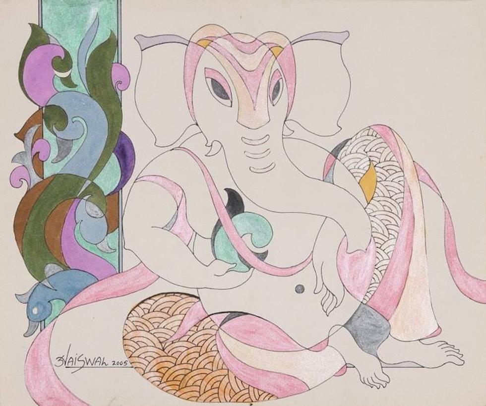 Signed Expressionist Painting of the Hindu God Ganesha 'Royal Ganesha I'