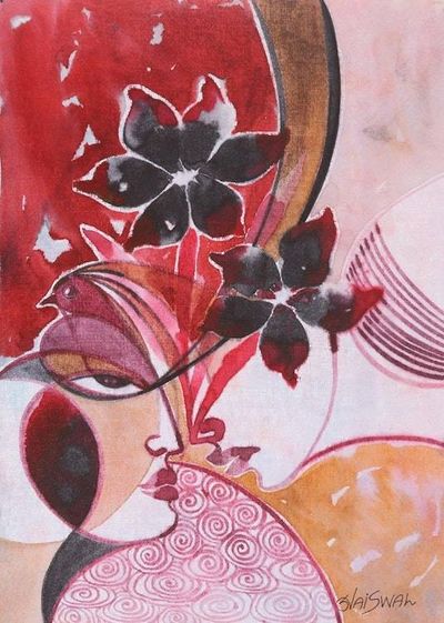 Primary image for Signed Expressionist Painting of Radha and Krishna Divine Love