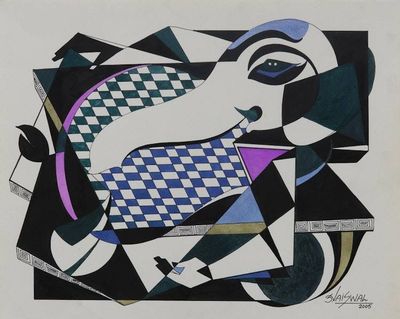 Primary image for Signed Cubist Painting of Ganesha from India Creative Ganesha