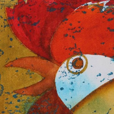 Alternate image for Signed Expressionist Rooster and Horse Painting from India Natures Creation