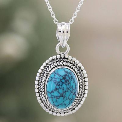 Alternate image for Reconstituted Turquoise and Sterling Silver Pendant Necklace Bright Allure