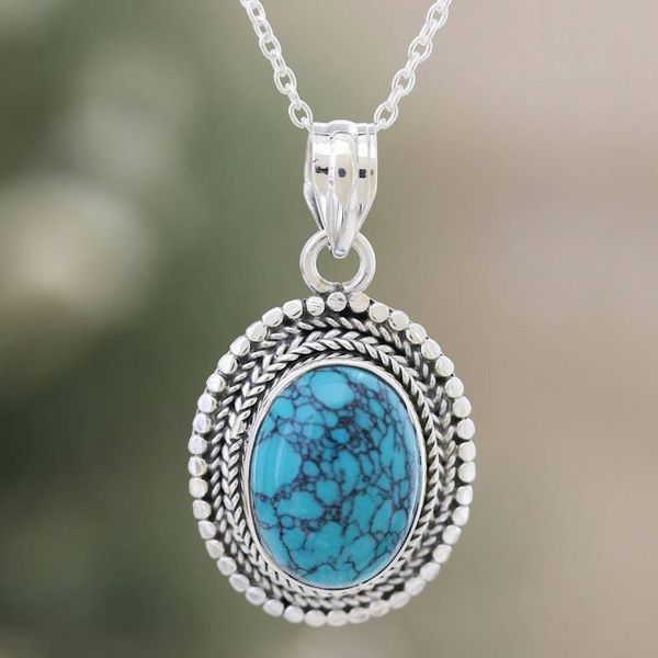 Alternate image for Reconstituted Turquoise and Sterling Silver Pendant Necklace Bright Allure