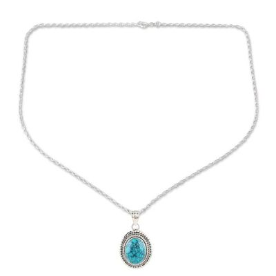 Alternate image for Reconstituted Turquoise and Sterling Silver Pendant Necklace Bright Allure