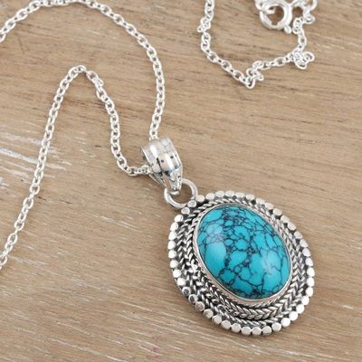 Alternate image for Reconstituted Turquoise and Sterling Silver Pendant Necklace Bright Allure