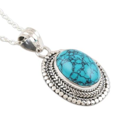 Alternate image for Reconstituted Turquoise and Sterling Silver Pendant Necklace Bright Allure