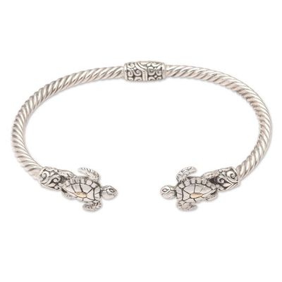 Alternate image for Handcrafted Sealife Sterling Silver Cuff Bracelet from Bali Twin Turtles