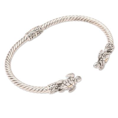 Alternate image for Handcrafted Sealife Sterling Silver Cuff Bracelet from Bali Twin Turtles