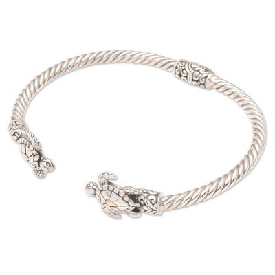 Alternate image for Handcrafted Sealife Sterling Silver Cuff Bracelet from Bali Twin Turtles