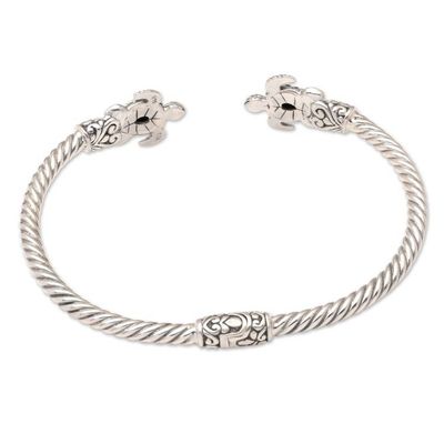 Alternate image for Handcrafted Sealife Sterling Silver Cuff Bracelet from Bali Twin Turtles