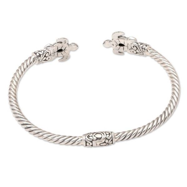 Alternate image for Handcrafted Sealife Sterling Silver Cuff Bracelet from Bali Twin Turtles