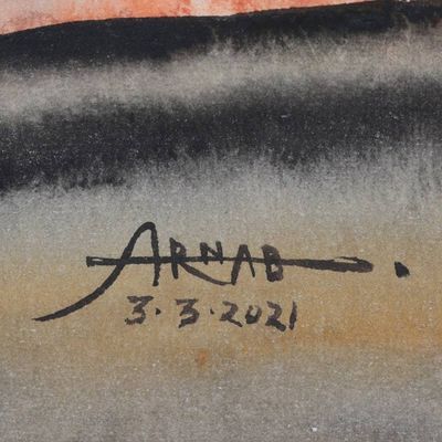 Alternate image for Signed Watercolor on Handmade Paper Mahananda River