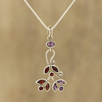 Primary image for Amethyst and Garnet Pendant Necklace from India Leafy Dazzle