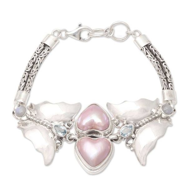 Alternate image for Pink Cultured Pearl Pendant Bracelet with Heart Motif Winged Romance