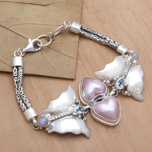 Alternate image for Pink Cultured Pearl Pendant Bracelet with Heart Motif Winged Romance