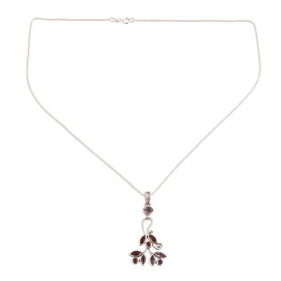 Alternate image for Amethyst and Garnet Pendant Necklace from India Leafy Dazzle