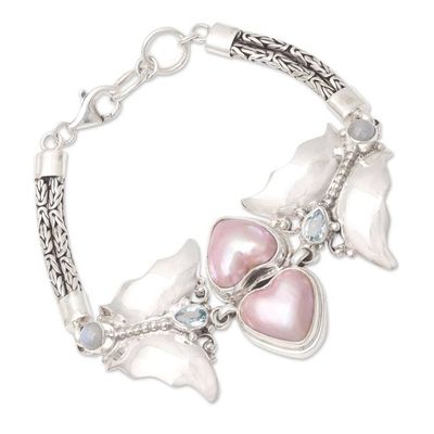 Alternate image for Pink Cultured Pearl Pendant Bracelet with Heart Motif Winged Romance