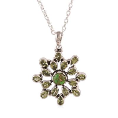 Alternate image for Peridot Reconstituted Turquoise Floral Pendant Necklace Verdant Bloom