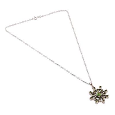 Alternate image for Peridot Reconstituted Turquoise Floral Pendant Necklace Verdant Bloom