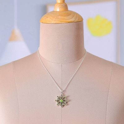 Alternate image for Peridot Reconstituted Turquoise Floral Pendant Necklace Verdant Bloom