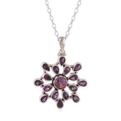 Alternate image for Amethyst Reconstituted Turquoise Silver Pendant Necklace Purple Bloom