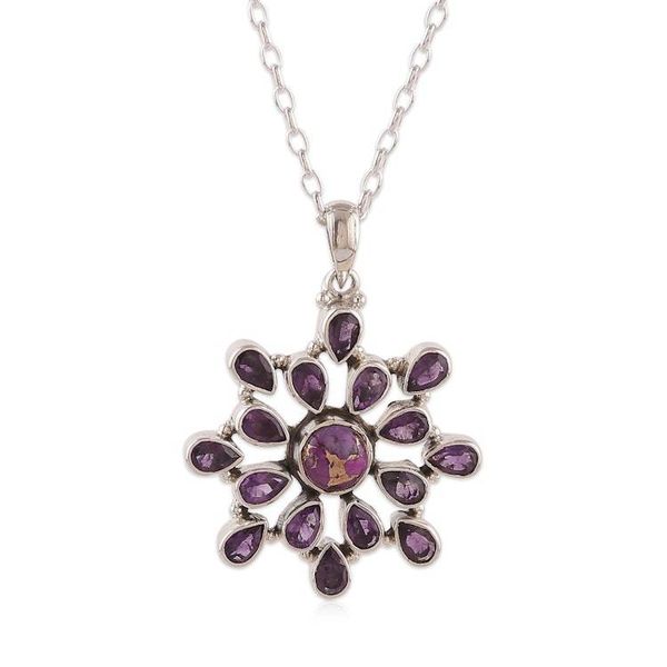 Alternate image for Amethyst Reconstituted Turquoise Silver Pendant Necklace Purple Bloom