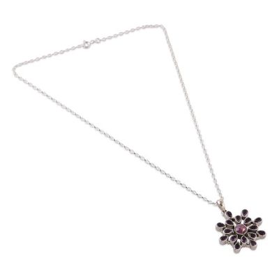 Alternate image for Amethyst Reconstituted Turquoise Silver Pendant Necklace Purple Bloom