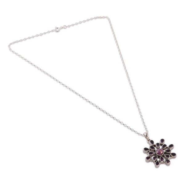 Alternate image for Amethyst Reconstituted Turquoise Silver Pendant Necklace Purple Bloom