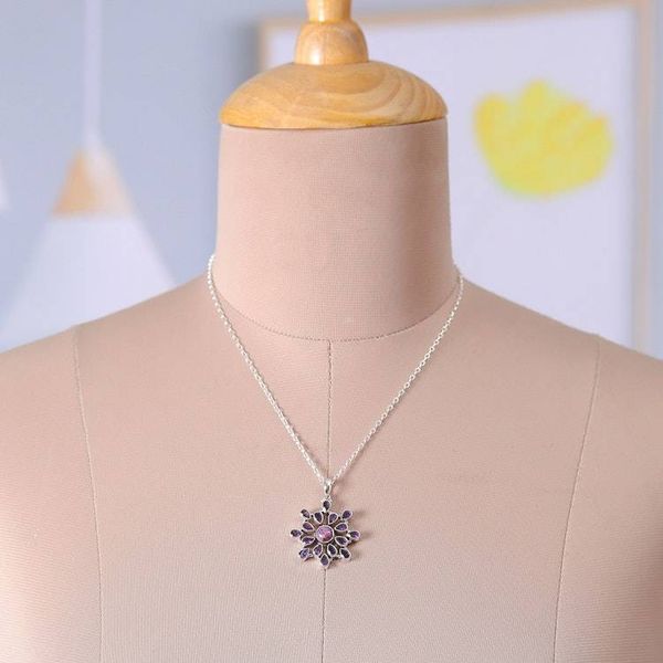 Alternate image for Amethyst Reconstituted Turquoise Silver Pendant Necklace Purple Bloom