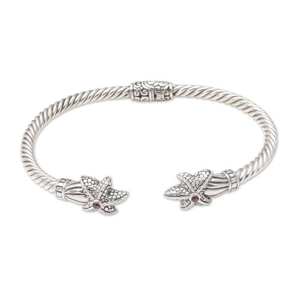 Alternate image for Handcrafted Sterling Silver Amethyst Cuff Bracelet from Bali Twin Starfish in Purple