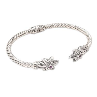 Alternate image for Handcrafted Sterling Silver Amethyst Cuff Bracelet from Bali Twin Starfish in Purple