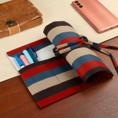 Primary image for Multicolor Striped 100 Cotton Roll Pencil Case from India Chic Ideas