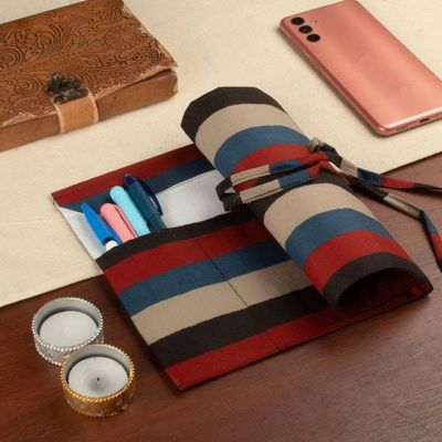 Alternate image for Multicolor Striped 100 Cotton Roll Pencil Case from India Chic Ideas
