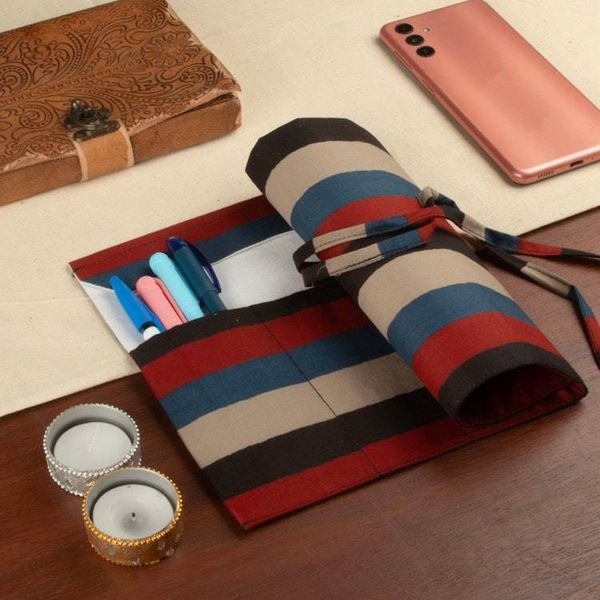 Alternate image for Multicolor Striped 100 Cotton Roll Pencil Case from India Chic Ideas