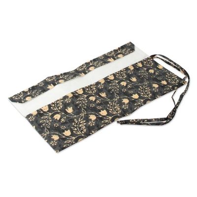 Alternate image for Black and Yellow Cotton Roll Pencil Case with Floral Theme Nighttime Illusions