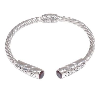 Alternate image for Red Garnet Sterling Silver Cuff Bracelet Floral Rope Pattern Refined Red