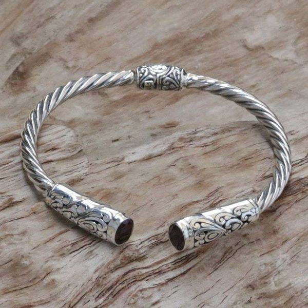 Alternate image for Red Garnet Sterling Silver Cuff Bracelet Floral Rope Pattern Refined Red