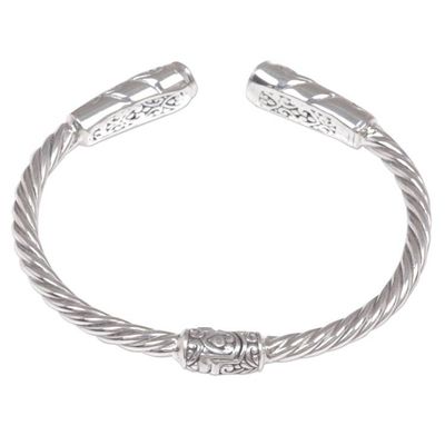 Alternate image for Red Garnet Sterling Silver Cuff Bracelet Floral Rope Pattern Refined Red