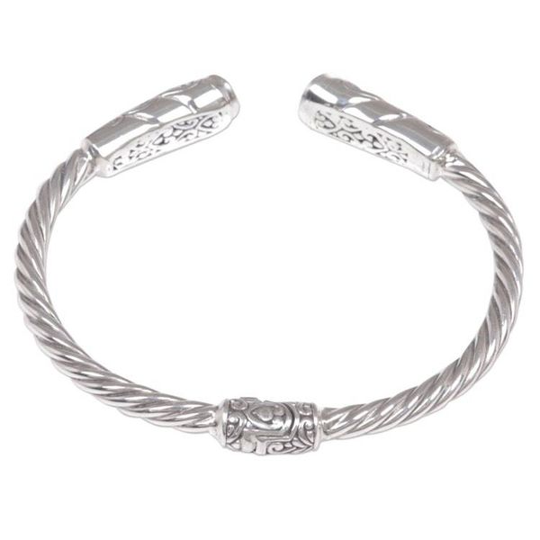 Alternate image for Red Garnet Sterling Silver Cuff Bracelet Floral Rope Pattern Refined Red