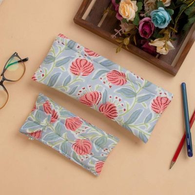 Alternate image for Floral-Themed Cotton Pencil and Eyeglass Case 2-Piece Set Blossoming Functionality