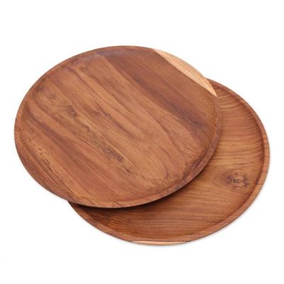Alternate image for Handmade Natural Teak Wood Plates from Bali 14 Ine, Pair Natural Appetite