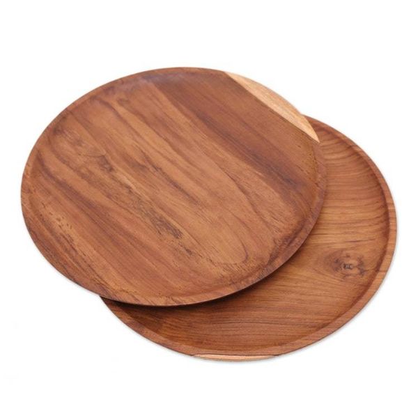 Alternate image for Handmade Natural Teak Wood Plates from Bali 14 Ine, Pair Natural Appetite