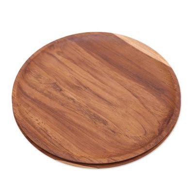 Alternate image for Handmade Natural Teak Wood Plates from Bali 14 Ine, Pair Natural Appetite