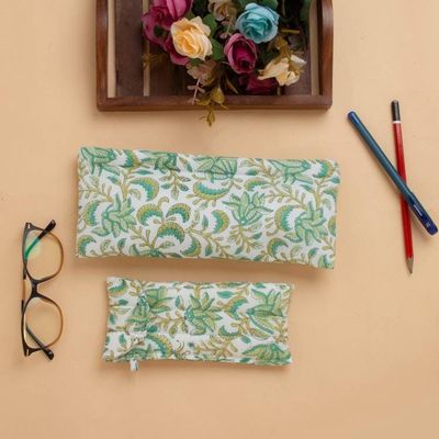 Primary image for 2-Piece Cotton Pencil and Eyeglass Case Set with Leaf Design Leafy Functionality