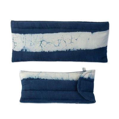 Alternate image for Striped Blue White Cotton Pencil Eyeglass Case 2-Piece Set Indigo Functionality