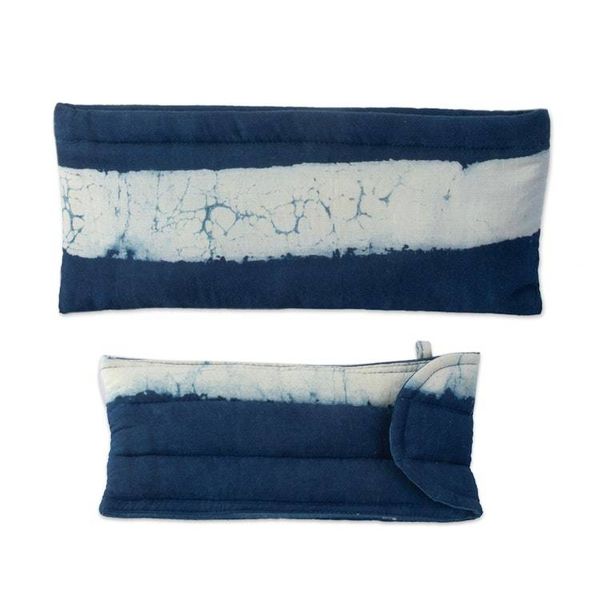 Alternate image for Striped Blue White Cotton Pencil Eyeglass Case 2-Piece Set Indigo Functionality