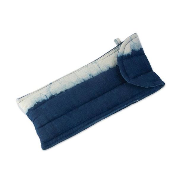 Alternate image for Striped Blue White Cotton Pencil Eyeglass Case 2-Piece Set Indigo Functionality