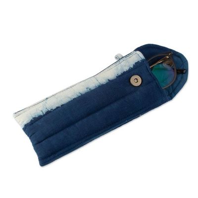 Alternate image for Striped Blue White Cotton Pencil Eyeglass Case 2-Piece Set Indigo Functionality